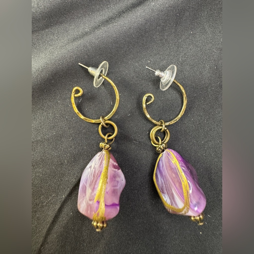 Chico’s Purple Bead and Gold Earrings